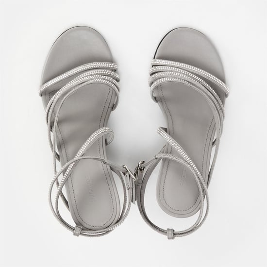 Women's Balenciaga Sculptural Heeled Sandals in Crystal - Image 4