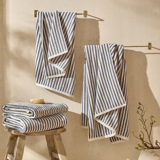 Yard Hebden Striped 100% Cotton Extra Large Bath Sheet, Mineral Blue - Image 4