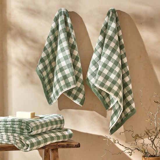 Yard Barton Gingham Check Bath Towel, Forest Green - Image 4