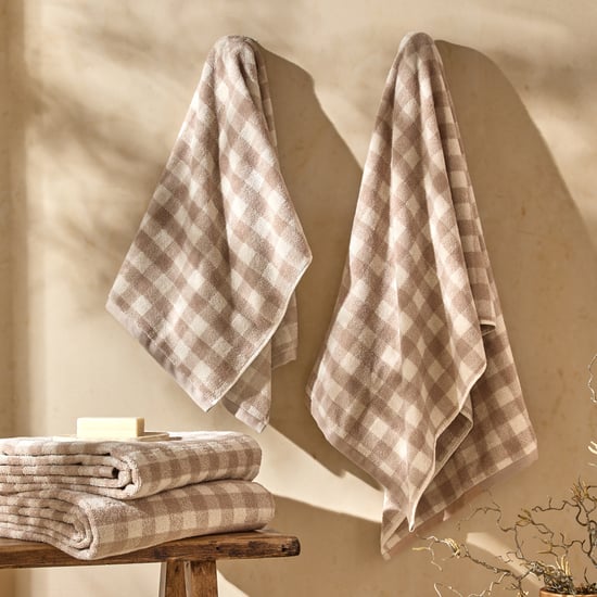 Yard Barton Gingham Check Hand Towel, Natural - Image 4
