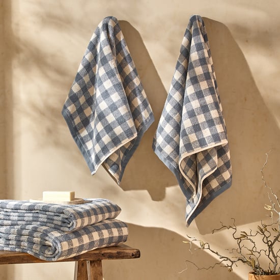Yard Barton Gingham Check Bath Towel, Denim Blue - Image 4