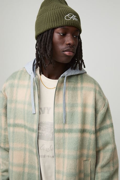 Oversized Hooded Heavyweight Brushed Check Overshirt - Image 3