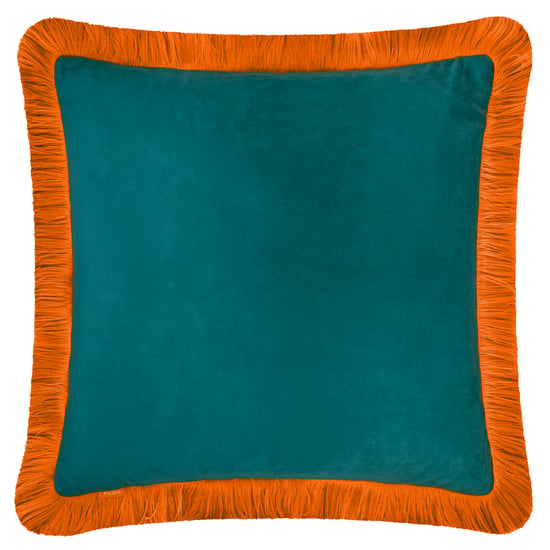 Furn Halo Fringed Velvet Cushion Cover, Teal/Tiger - Image 2
