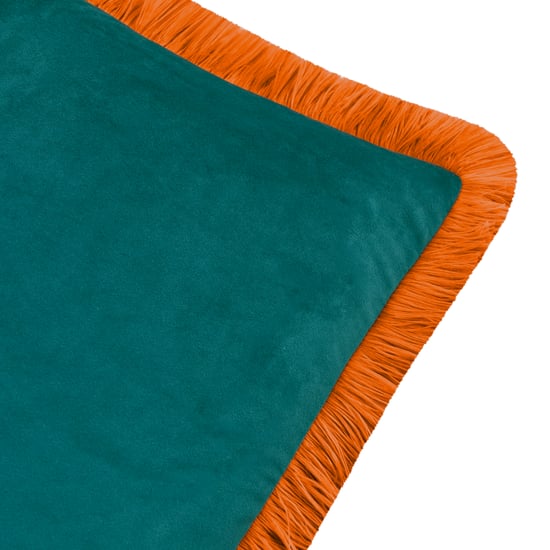 Furn Halo Fringed Velvet Cushion Cover, Teal/Tiger - Image 3