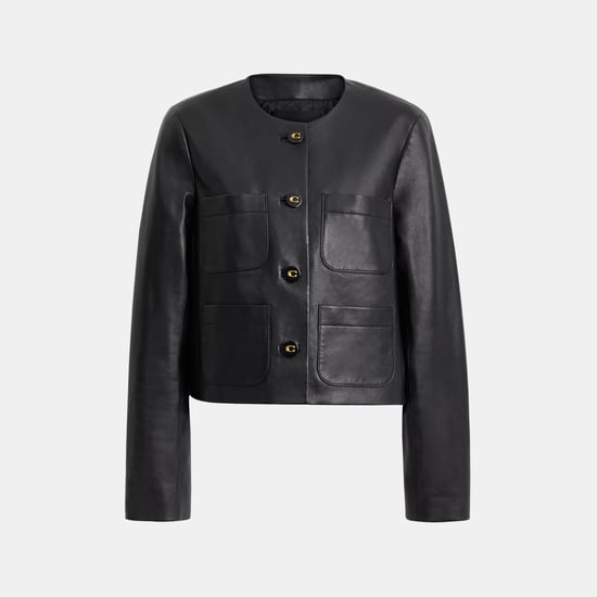 Collarless Leather Jacket - Image 1