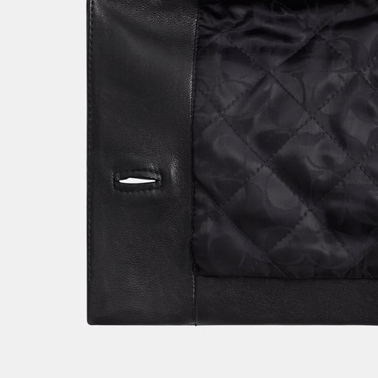 Collarless Leather Jacket - Image 2
