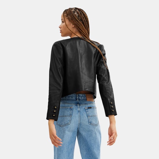 Collarless Leather Jacket - Image 4