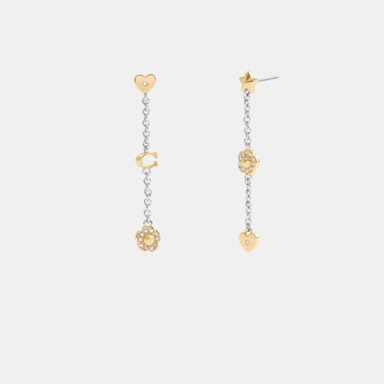 Pavé Tea Rose And Heart Linear Earrings - Image 1