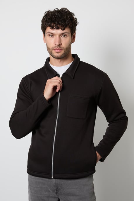 Black Zip Through Jersey Overshirt - Image 1