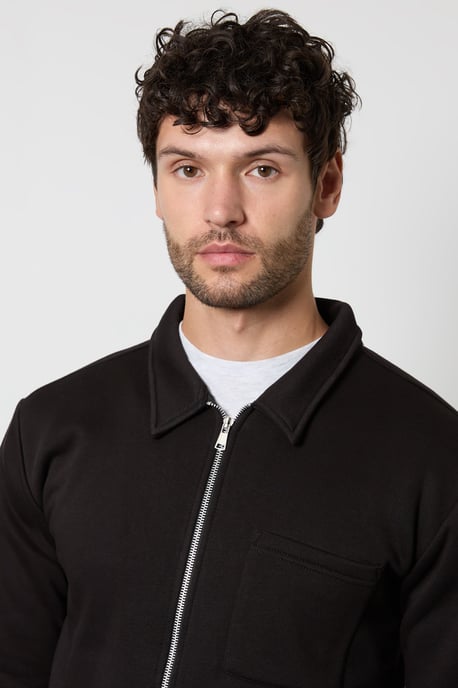 Black Zip Through Jersey Overshirt - Image 2