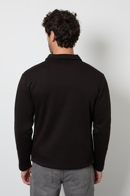 Black Zip Through Jersey Overshirt - Image 3