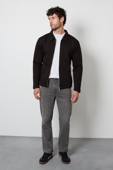 Black Zip Through Jersey Overshirt - Image 4