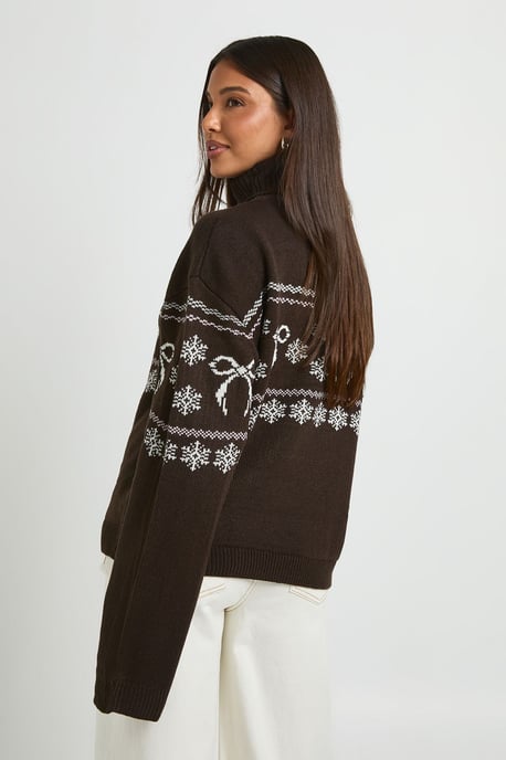 Bow Fairisle  Christmas Roll Neck Jumper - Image 3