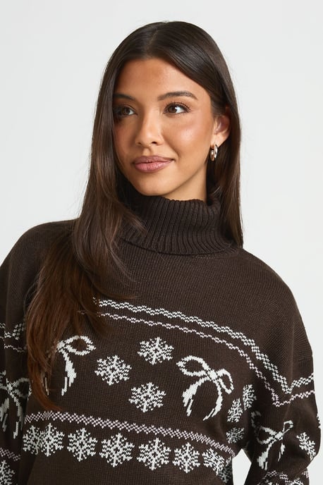 Bow Fairisle  Christmas Roll Neck Jumper - Image 4