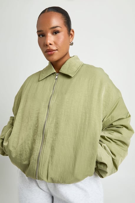Plus Collared Oversized Bomber Jacket - Image 1