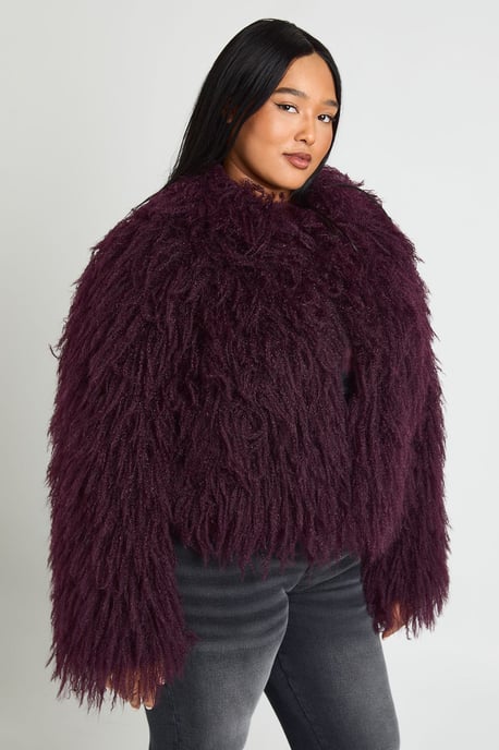 Plus Shaggy Faux Fur Jacket - Image 1