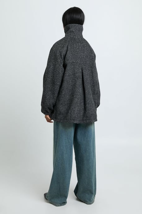Oversized Textured Wool Look Bomber Jacket - Image 3