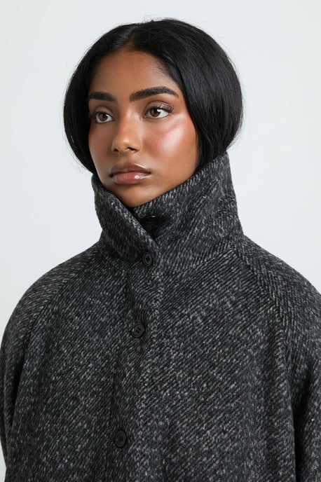 Oversized Textured Wool Look Bomber Jacket - Image 4