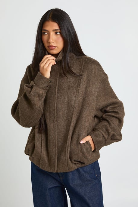 Tall Textured Funnel Neck Wool Look Jacket - Image 1