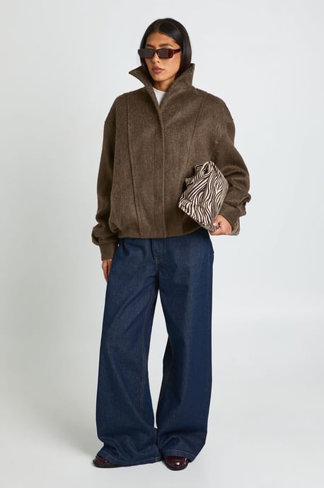 Tall Textured Funnel Neck Wool Look Jacket - Image 2