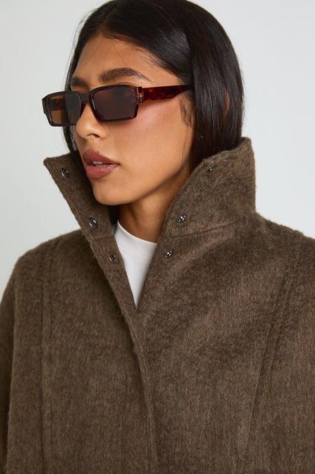 Tall Textured Funnel Neck Wool Look Jacket - Image 4