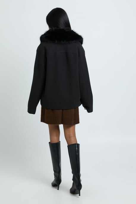 Faux Fur Collar Wool Look Coat - Image 3