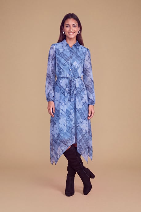 Petite Hanky Hem Printed Chiffon Shirt Dress - Image 1
