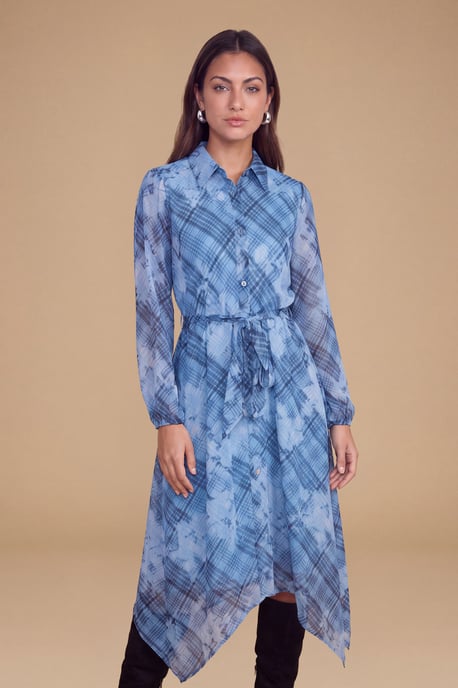 Petite Hanky Hem Printed Chiffon Shirt Dress - Image 3
