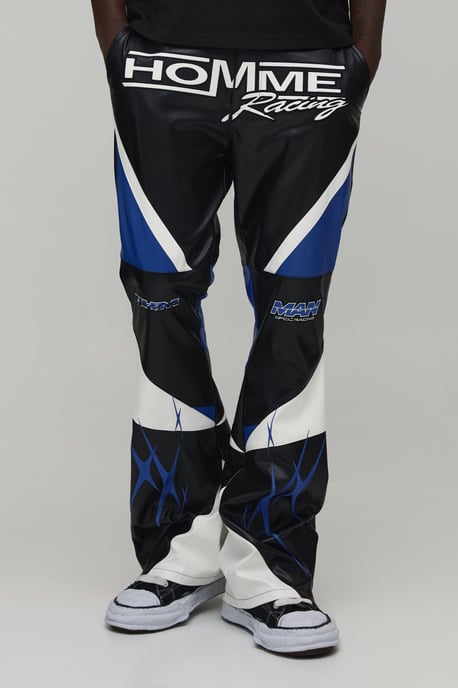 Straight Fit Flare Stacked PU Moto Trouser - Image 1
