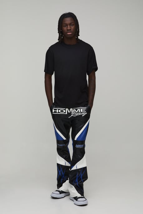Straight Fit Flare Stacked PU Moto Trouser - Image 3