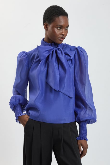 High Neck Ruched Detail Blouse - Image 1
