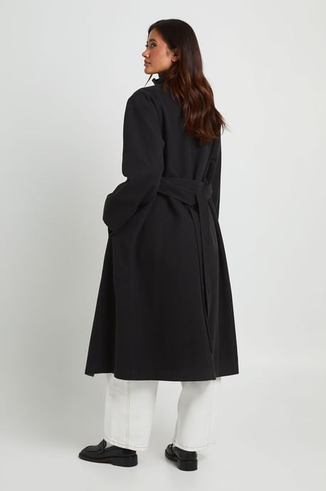 Funnel Neck Belted Wool Look Coat - Image 2