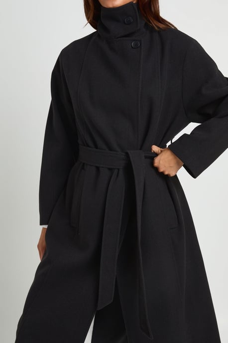 Funnel Neck Belted Wool Look Coat - Image 4