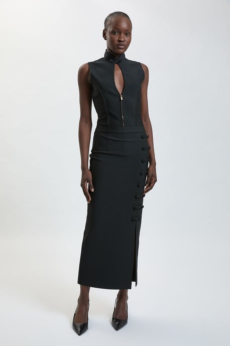 Military Detail Figure Form Bandage Sleeveless Knit Top - Image 2