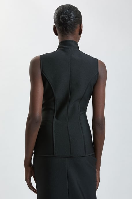 Military Detail Figure Form Bandage Sleeveless Knit Top - Image 3