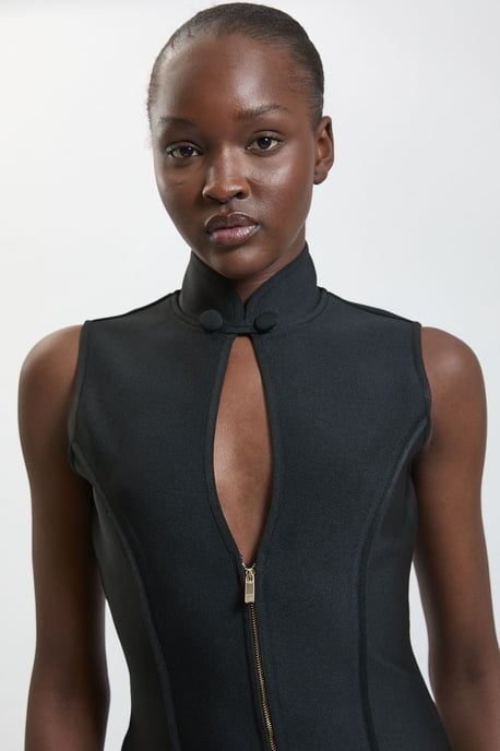 Military Detail Figure Form Bandage Sleeveless Knit Top - Image 4