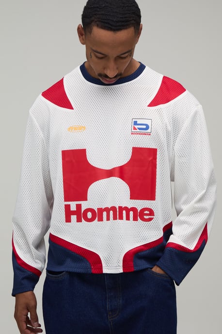 Oversized Boxy Homme Moto Mesh Long Sleeve Top - Image 1