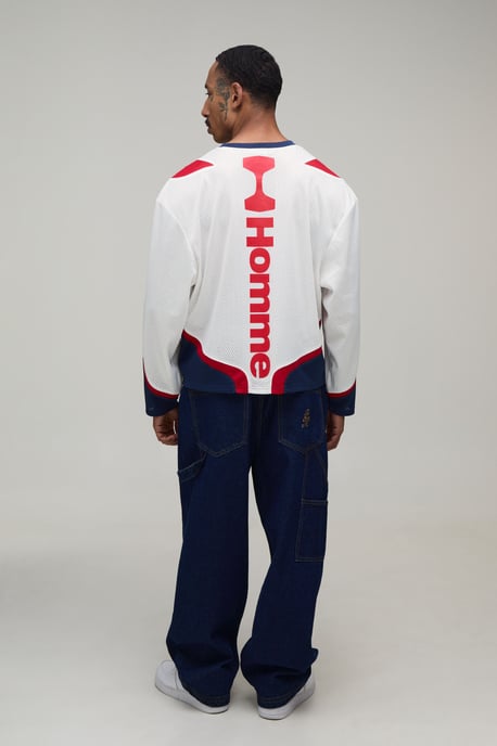 Oversized Boxy Homme Moto Mesh Long Sleeve Top - Image 2