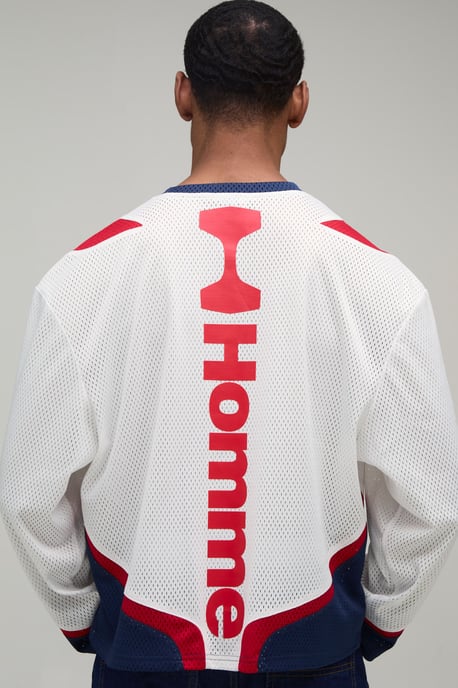 Oversized Boxy Homme Moto Mesh Long Sleeve Top - Image 3