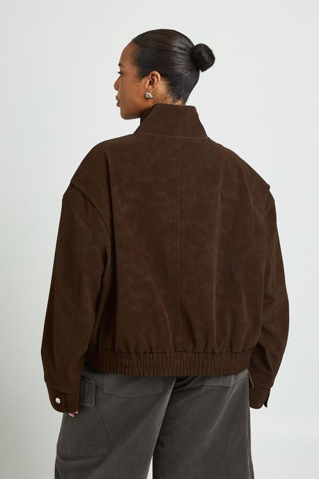 Plus Textured Faux Leather Funnel Neck Bomber Jacket - Image 2