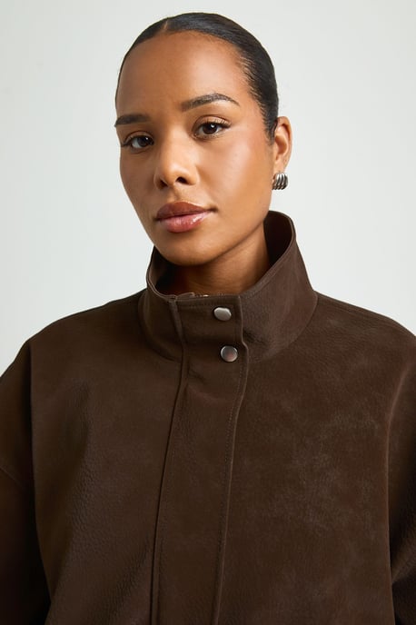 Plus Textured Faux Leather Funnel Neck Bomber Jacket - Image 4