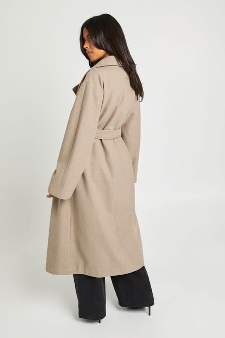 Funnel Neck Belted Wool Look Coat - Image 2