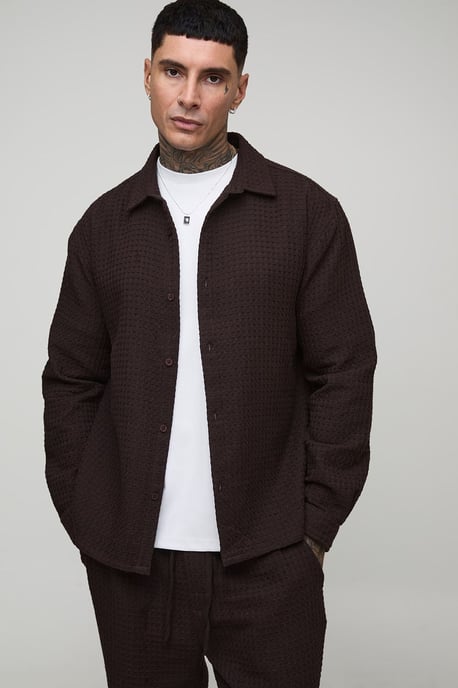 Tall Oversized Jumbo Waffle Long Sleeve Shirt & Relaxed Trouser Set - Image 3