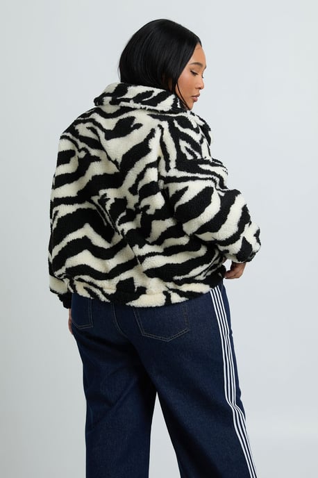 Plus Zebra Funnel Neck Teddy Bomber Jacket - Image 3