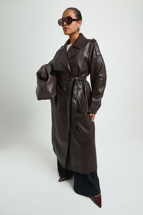 Plus Faux Leather Belted Trench Coat - Image 1