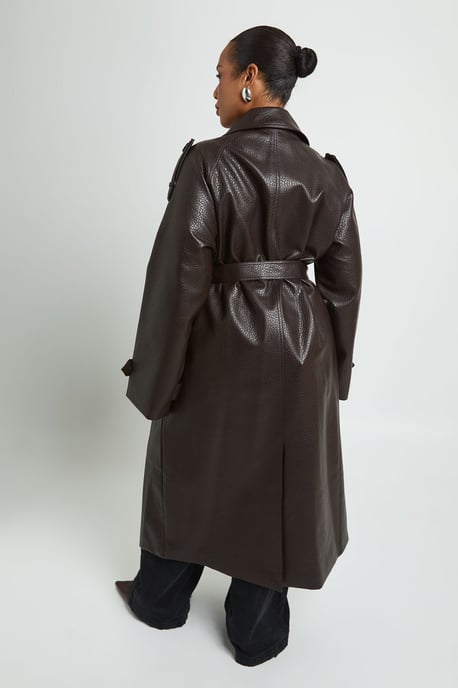 Plus Faux Leather Belted Trench Coat - Image 2