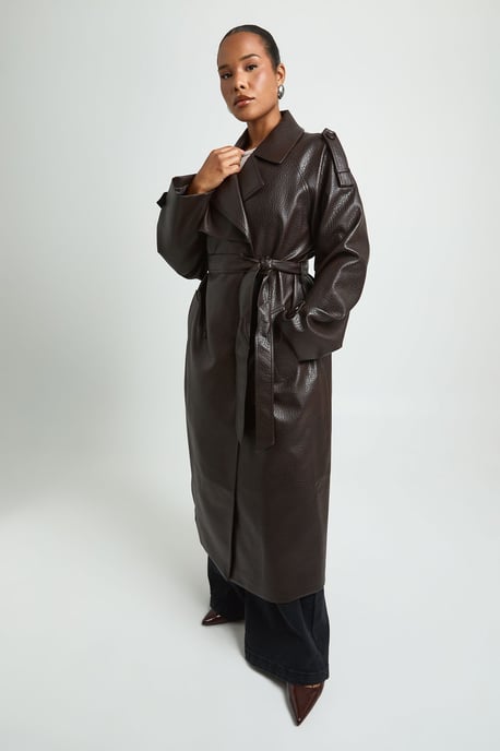 Plus Faux Leather Belted Trench Coat - Image 3