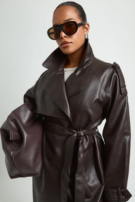 Plus Faux Leather Belted Trench Coat - Image 4