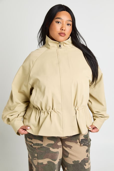 Plus Cinched Waist Funnel Neck Jacket - Image 1
