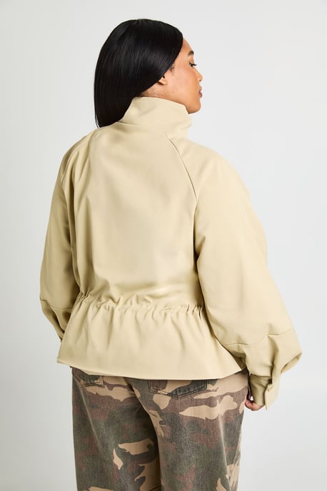 Plus Cinched Waist Funnel Neck Jacket - Image 3